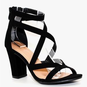 TRENDSUP COLLECTION Women's Chunky Heel Ankle Strap Sandals (8, Black)